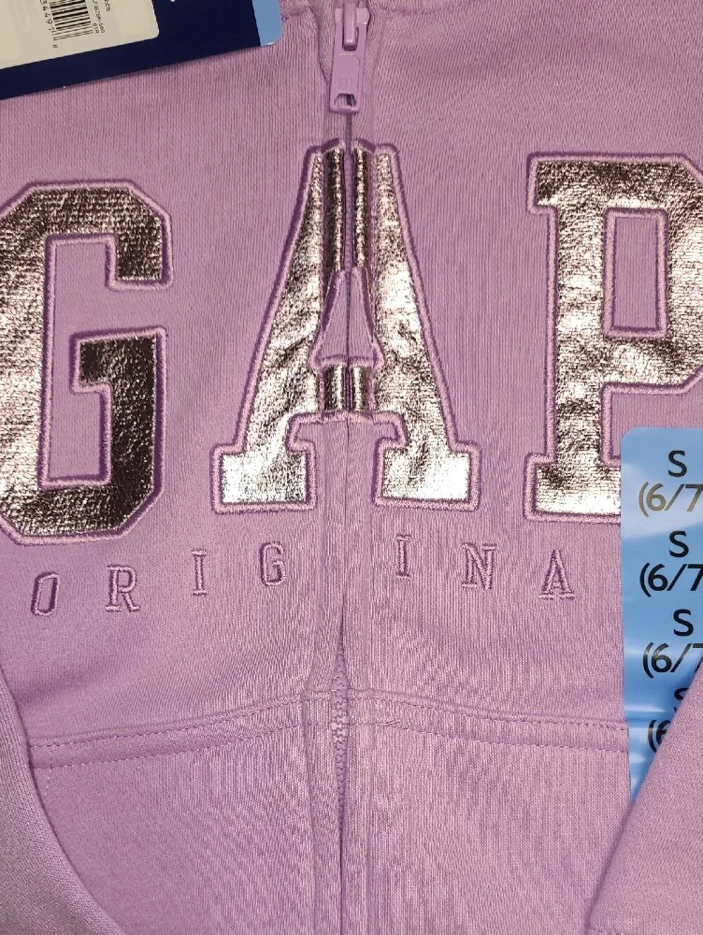 NWT GAP Lavender Girls' Hooded Zip Sweatshirt with Silver Sparkle Logo Y2K